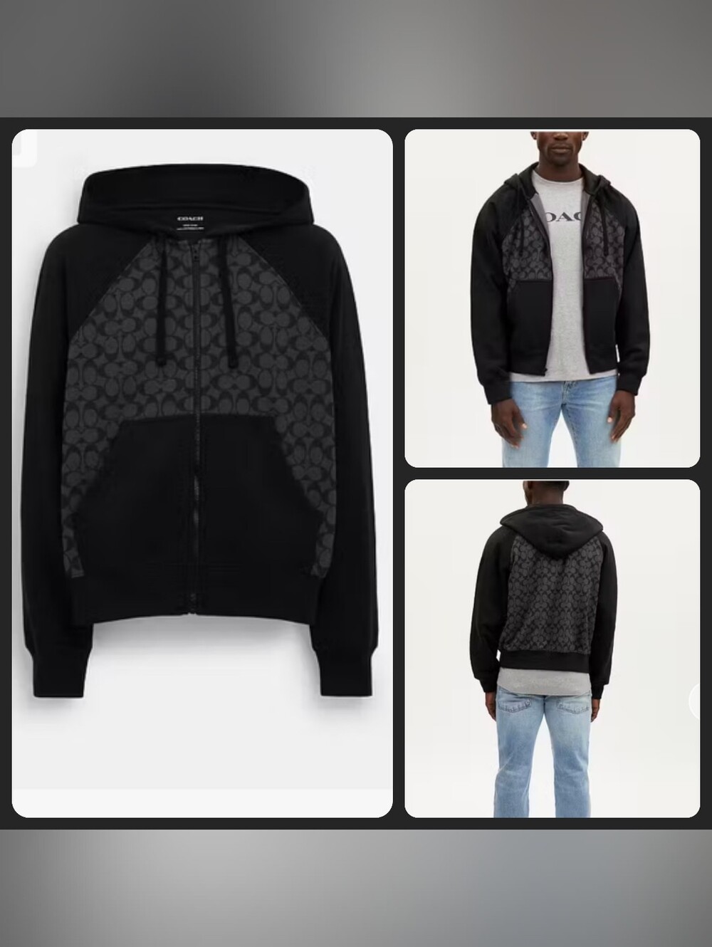 Coach Black Monogram Zip Hoodie - Men's